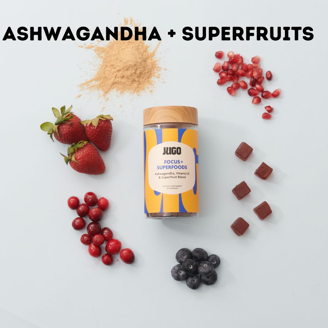 JUGO FOCUS Ashwagandha + Superfoods Gummies | Stress Relief & Focus Supplement
