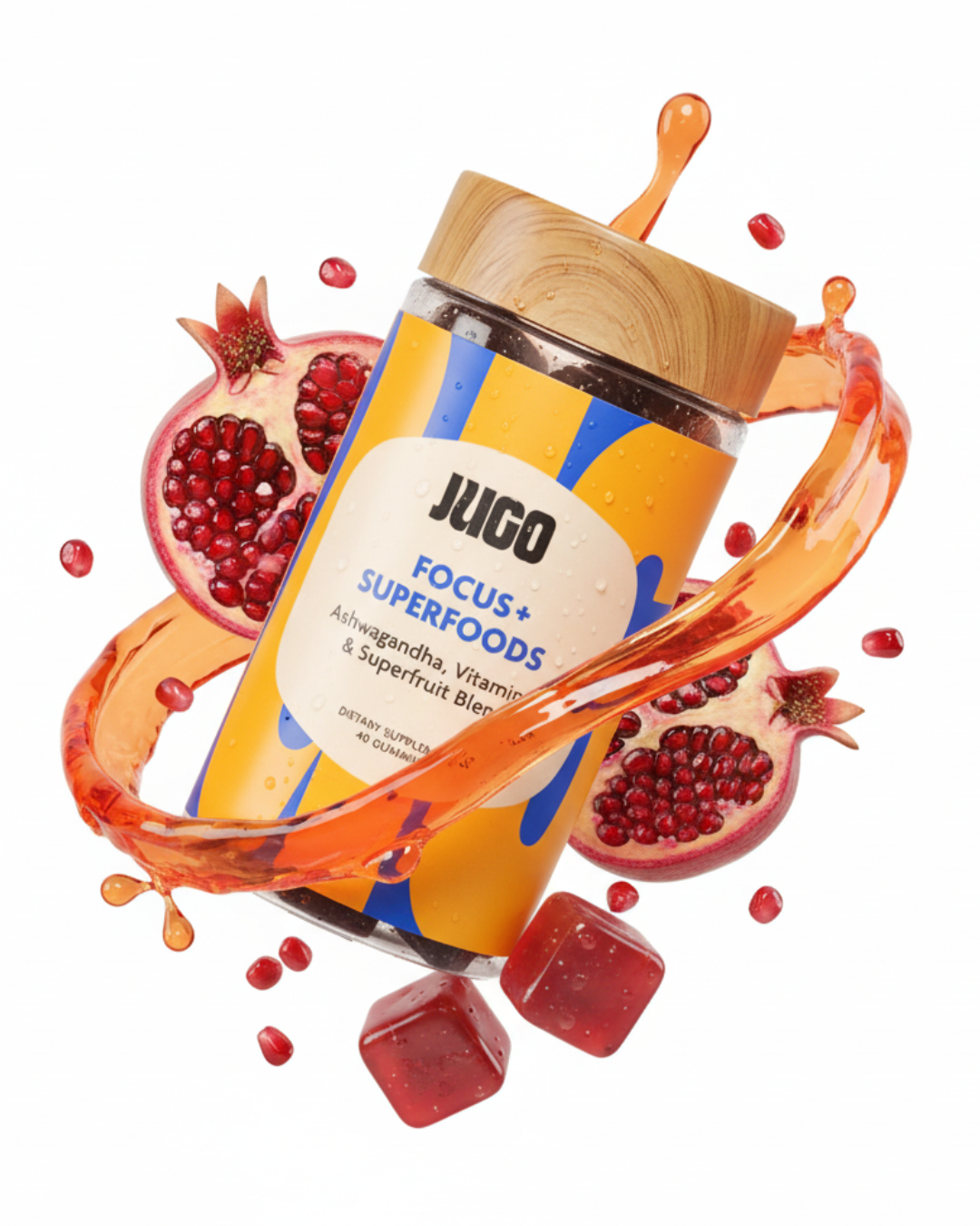 JUGO FOCUS Ashwagandha + Superfoods Gummies | Stress Relief & Focus Supplement