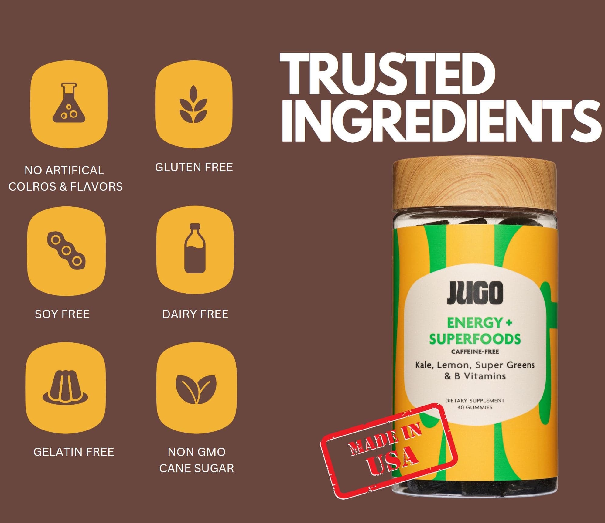 Trusted ingredients in JUGO ENERGY + SUPERFOODS gummies