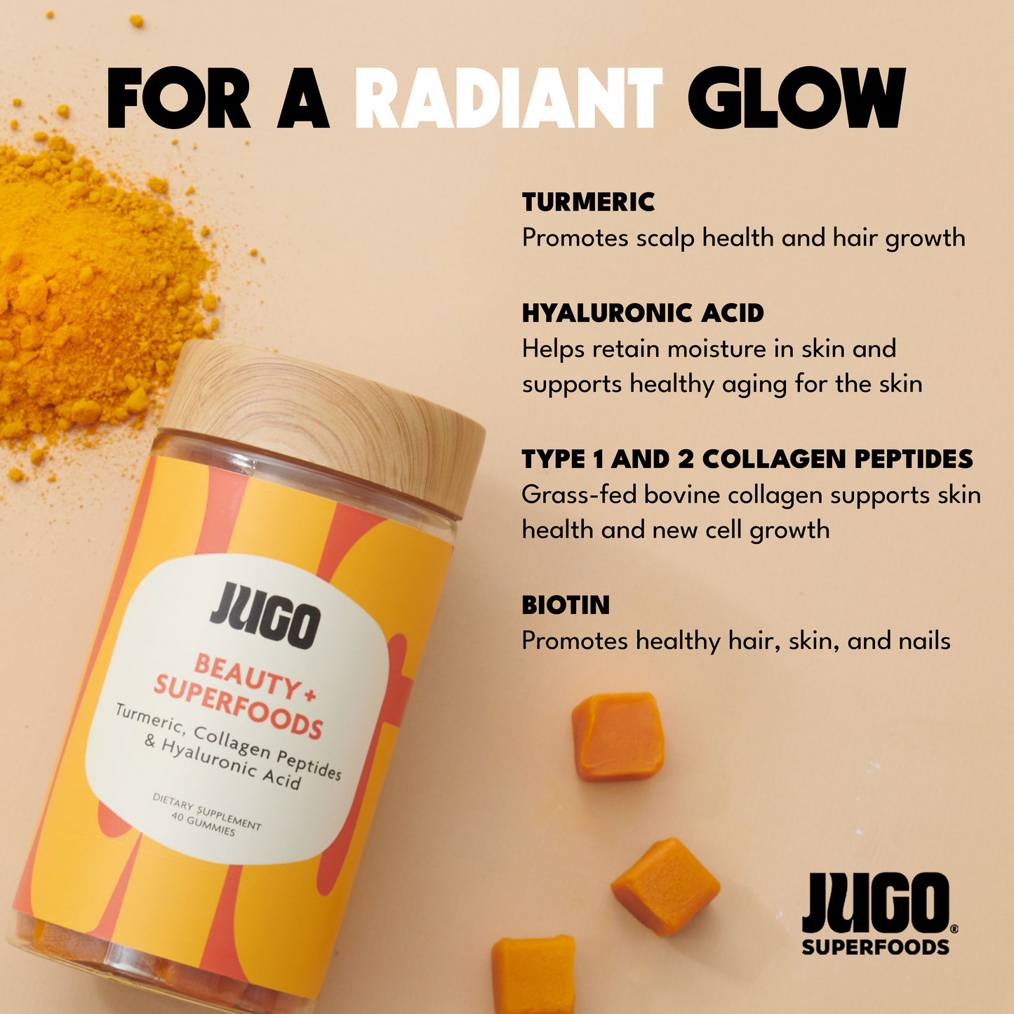Family Bundle for Adults and Kids! Turmeric and peptides for healthy skin, hair, and nails in a vibrant jar.