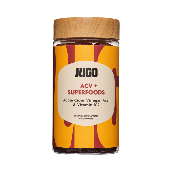 JUGO ACV + Superfoods Gummies – Apple Cider Vinegar, Acai, and Vitamin B12 Supplement for Metabolism, Energy, and Detox Support – 40 Vegan Gummies in Natural Packaging

