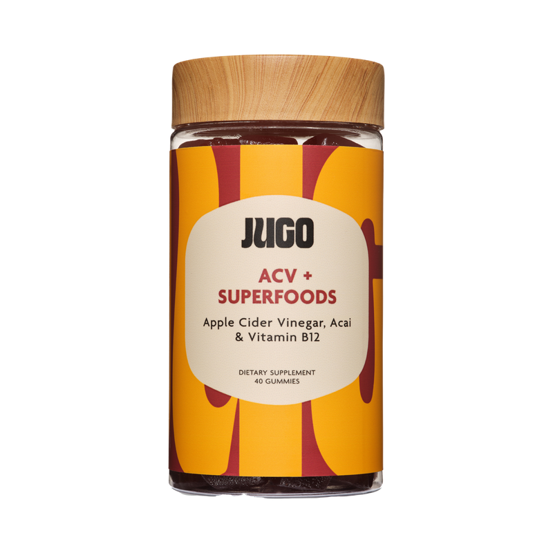 JUGO ACV + Superfoods Gummies – Apple Cider Vinegar, Acai, and Vitamin B12 Supplement for Metabolism, Energy, and Detox Support – 40 Vegan Gummies in Natural Packaging

