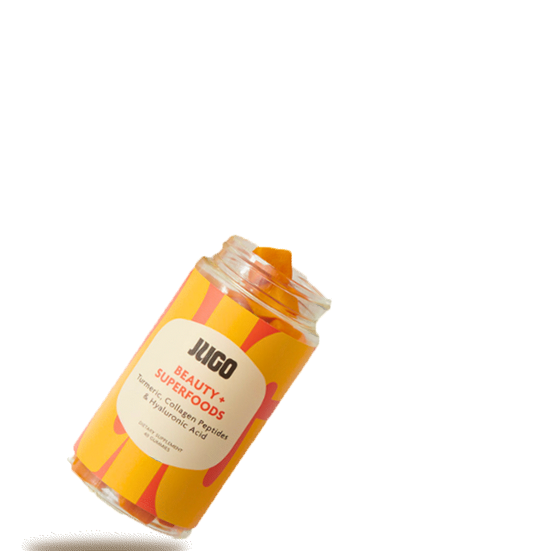 JUGO Beauty + Superfoods Gummies Bottle – Dietary Supplement with Turmeric, Collagen Peptides, and Hyaluronic Acid for Skin Health and Wellness