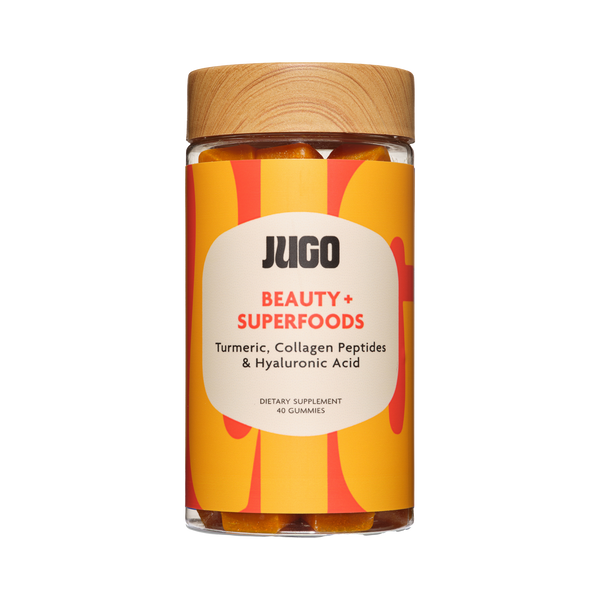 JUGO Beauty + Superfoods Gummies Bottle – Dietary Supplement with Turmeric, Collagen Peptides, and Hyaluronic Acid for Skin Health and Wellness