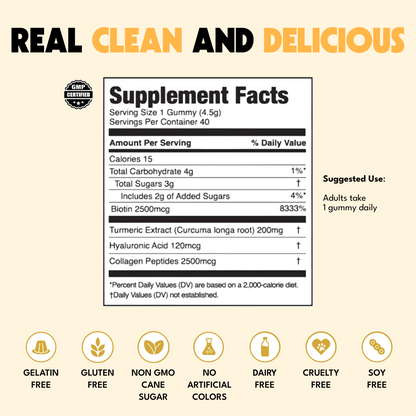 JUGO BEAUTY + SUPERFOODS Gummies, featuring a clean label with supplement facts and dietary information.