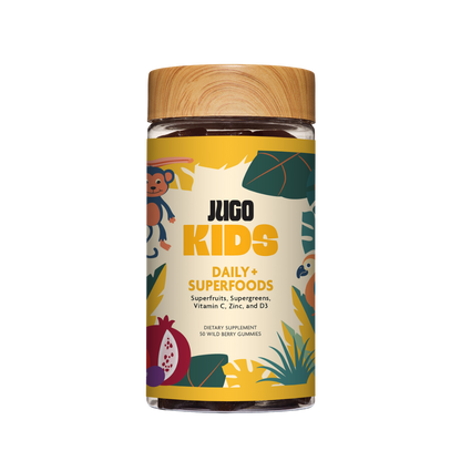 Front-facing product image of a Jugo Kids Daily Superfoods gummies bottle on a clean white background.