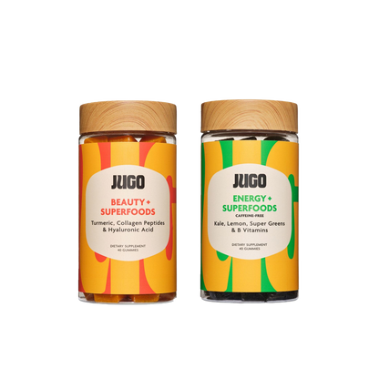 Two Jugo Superfoods gummy bottles displayed side by side on a clean white background.