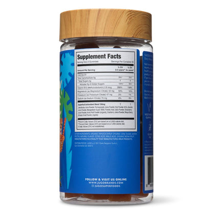 Back view of a Jugo Kids Sport Superfoods bottle showing the Supplement Facts panel.