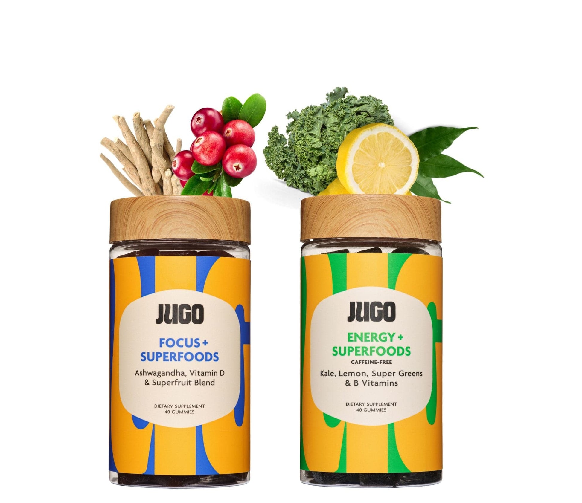Two Jugo Superfoods bottles displayed side by side on a clean white background.