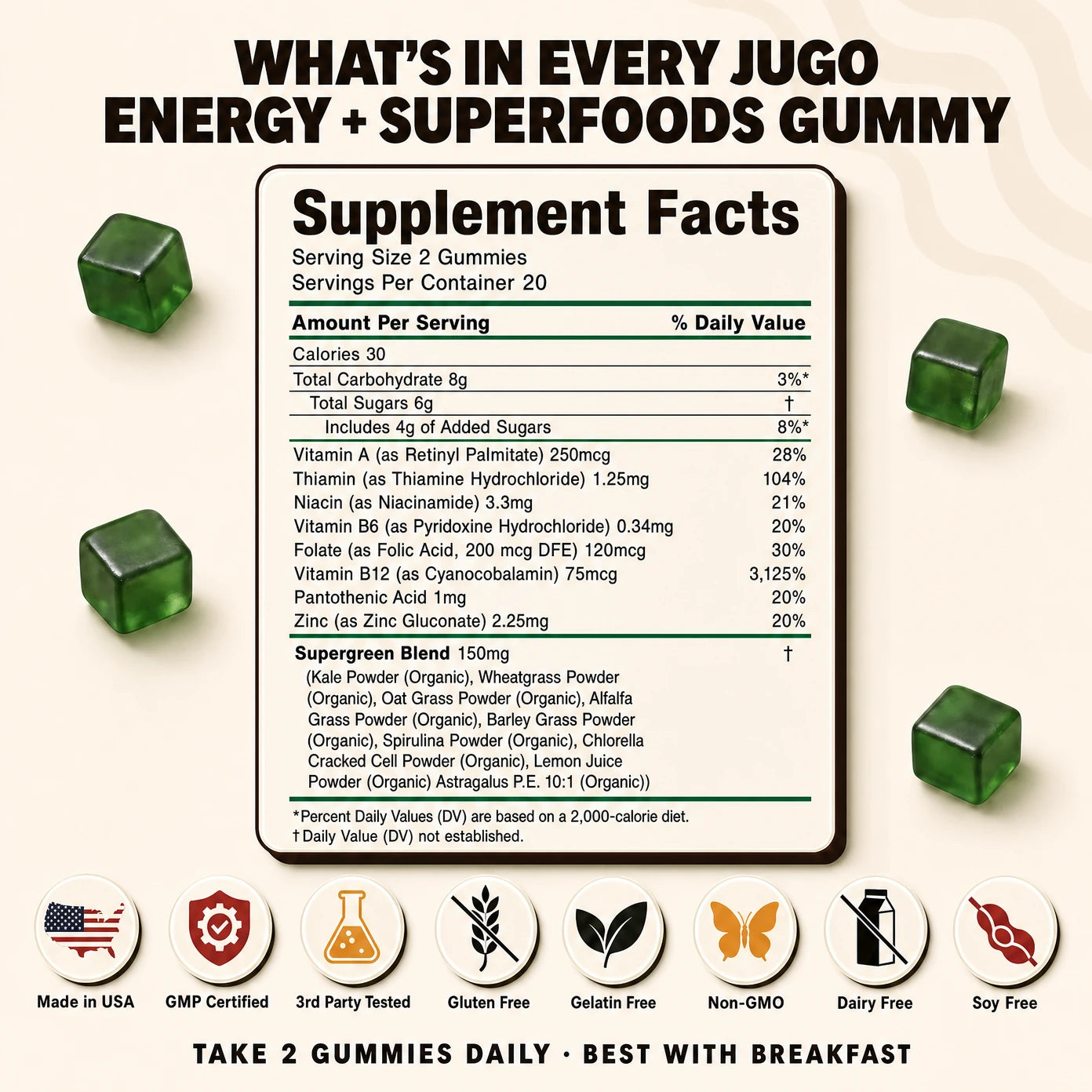 JUGO Energy + Superfoods supplement facts panel