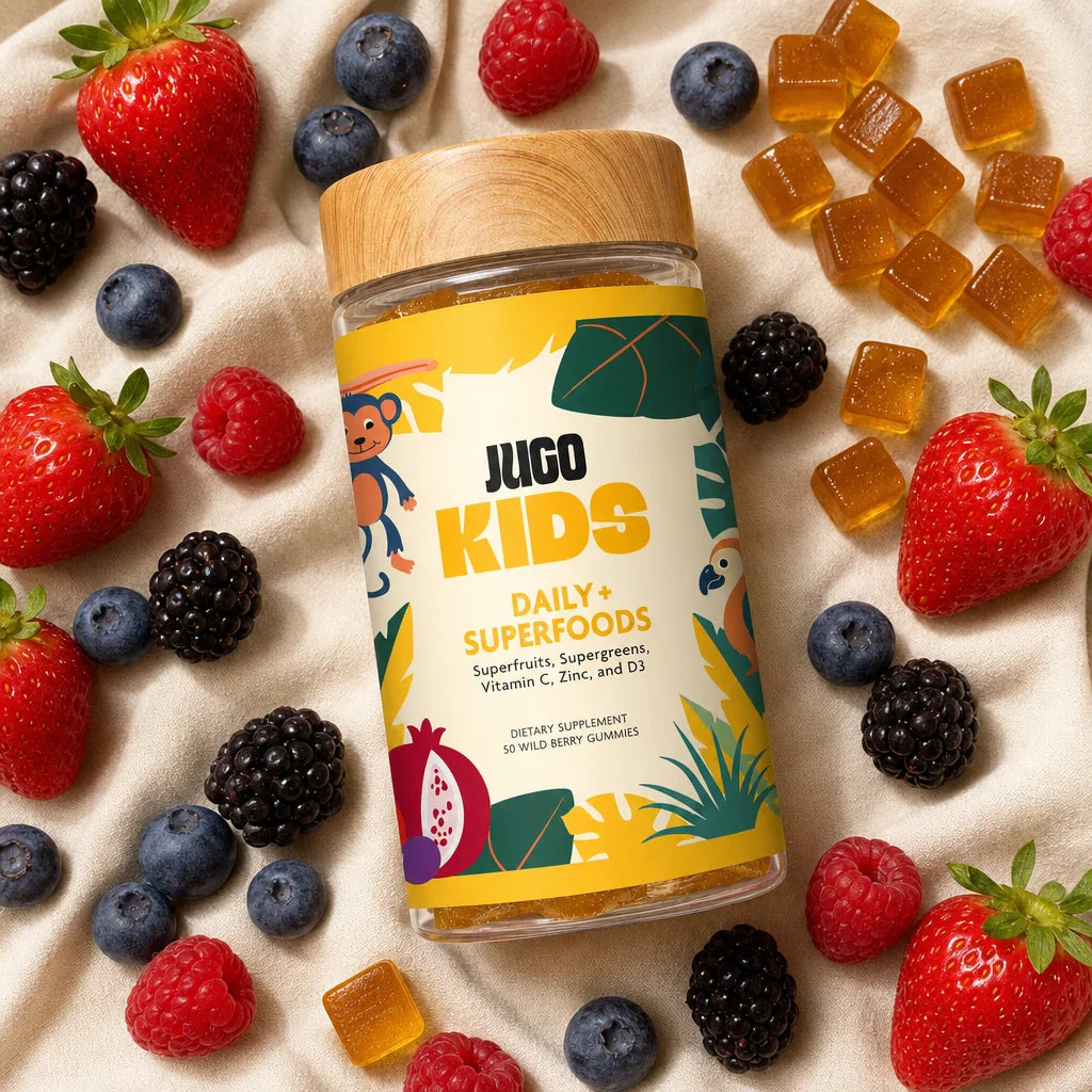 JUGO Kids gummies flatlay