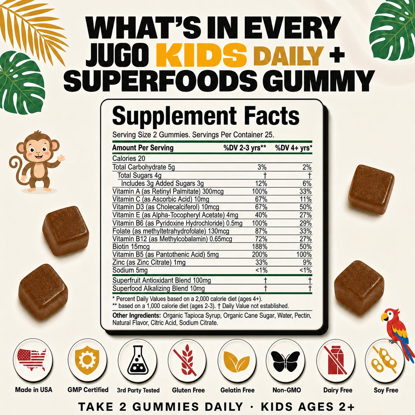 JUGO Kids Daily + Superfoods supplement facts panel