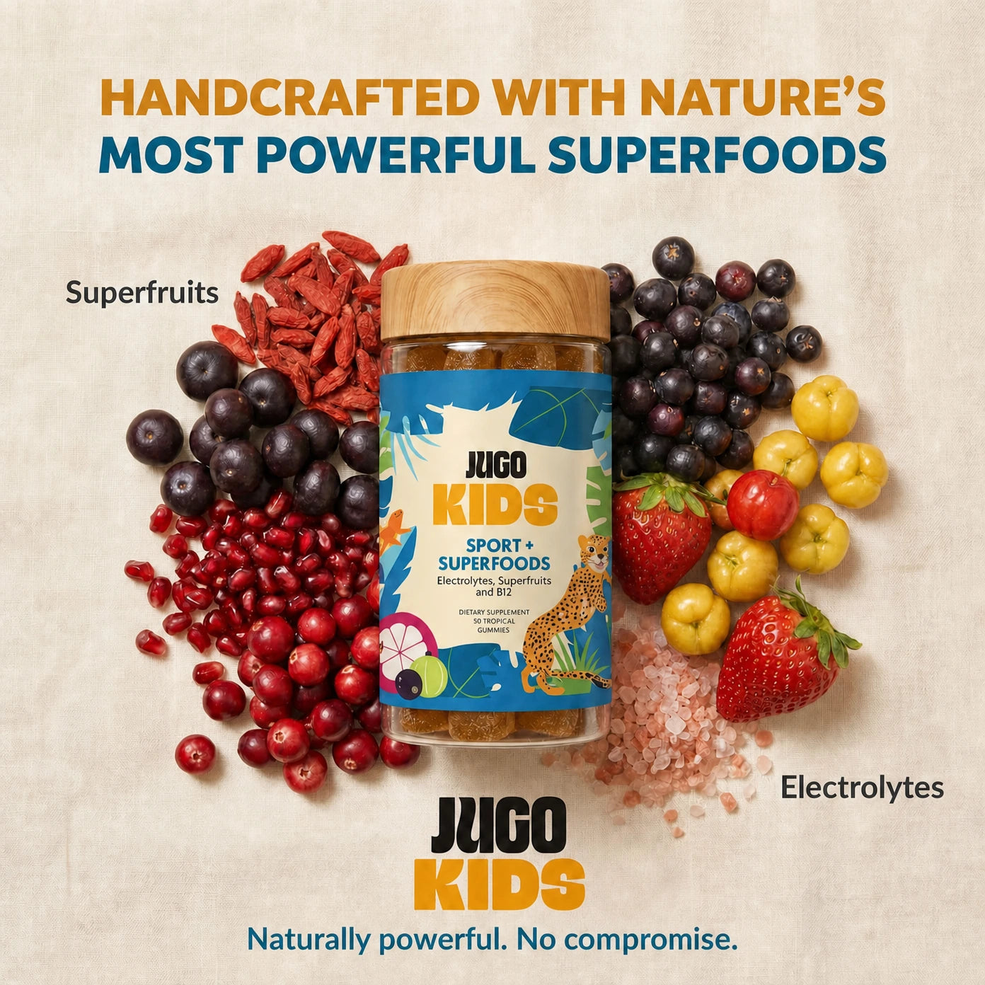 JUGO Kids Sport + Superfoods overhead with real superfoods