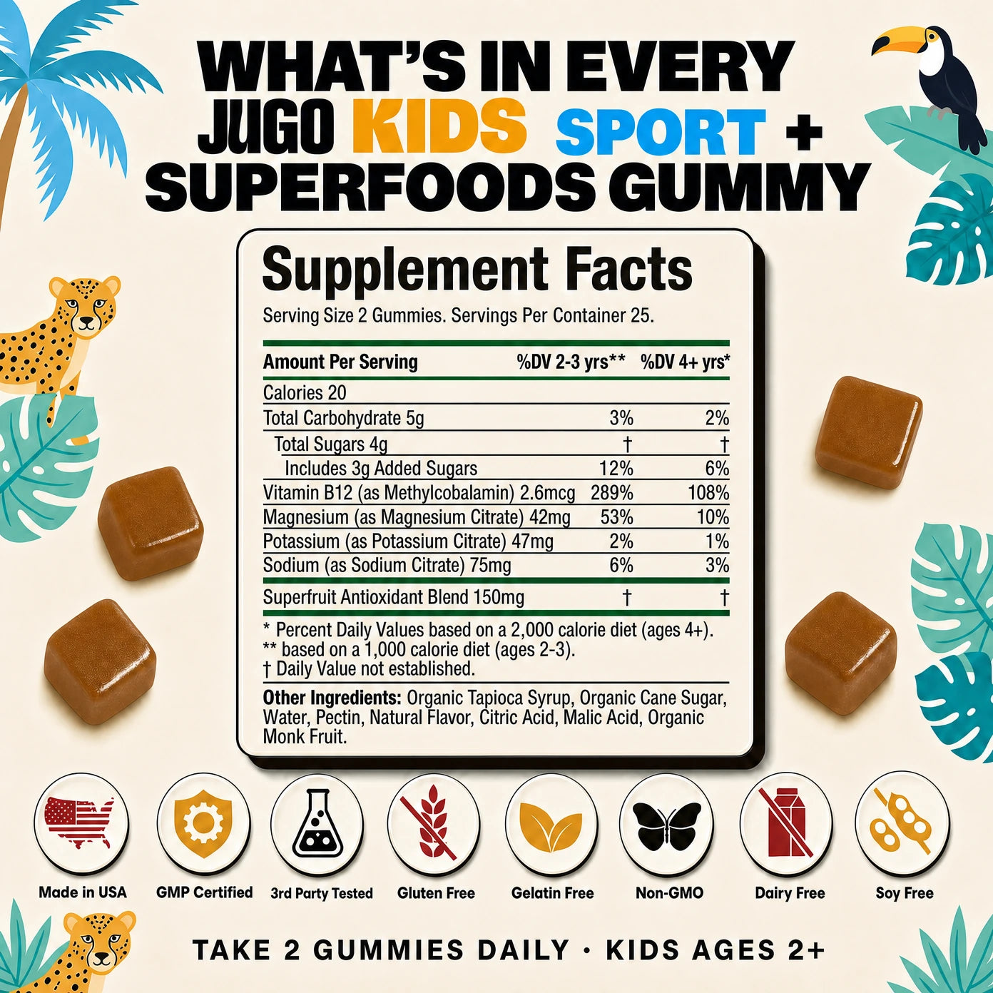 JUGO Kids Sport + Superfoods supplement facts panel